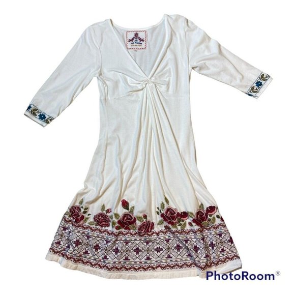 Johnny Was Twist Front Rose Floral Embroidered White Dress Size S  NWOT - Picture 8 of 8